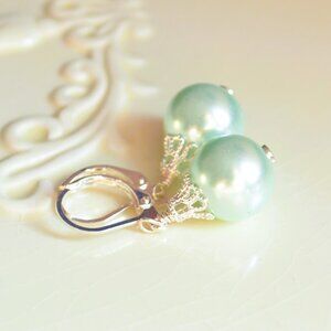 Aqua Christmas Earrings in Silver - Hand Made in Canada